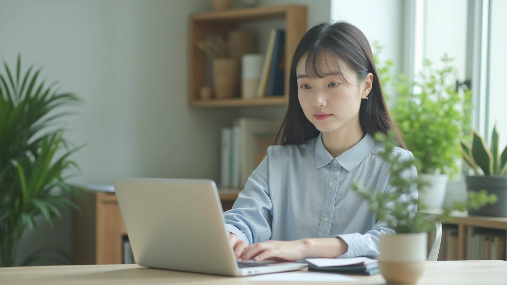 モダンなホームオフィスで生産性ツールを使用する様子